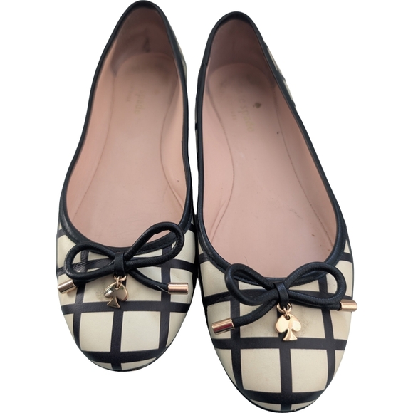 Kate Spade Black White Leather Willa Ballet Flat Size 6 - Picture 6 of 7